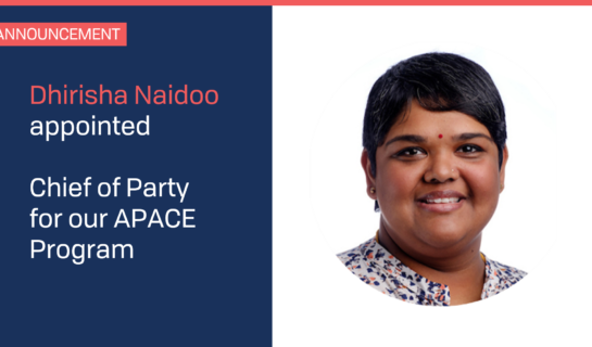 Dhirisha Naidoo appointed Chief of Party for APACE